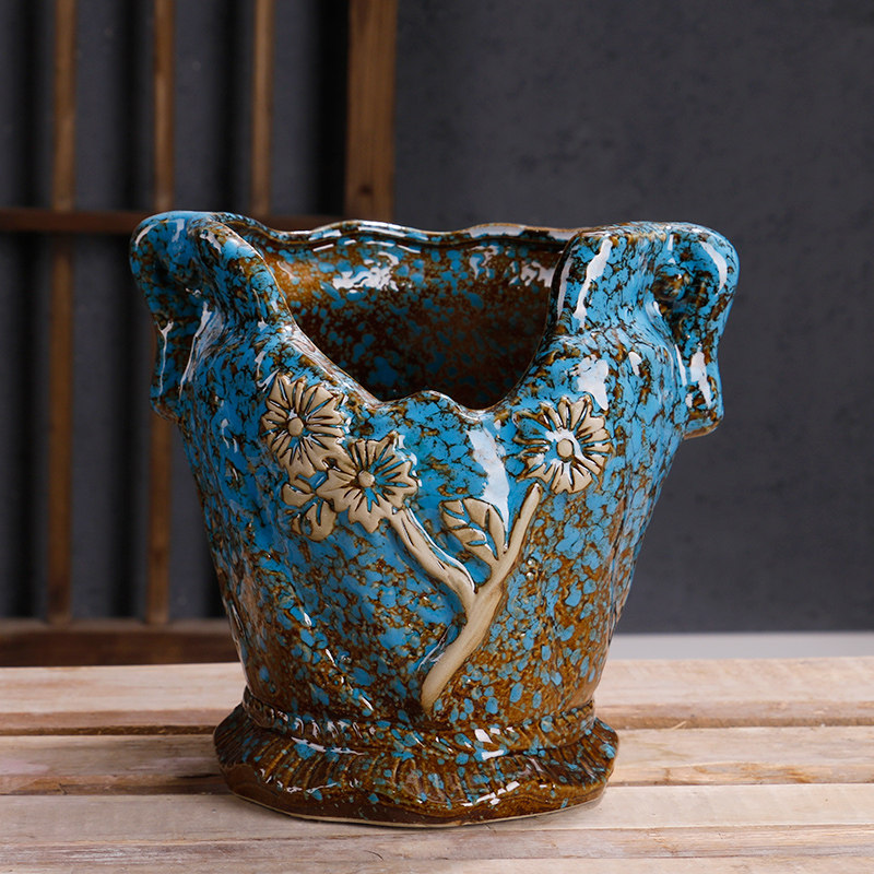 多肉花盆透气简约粗陶植物兰花陶瓷大号复古花盆