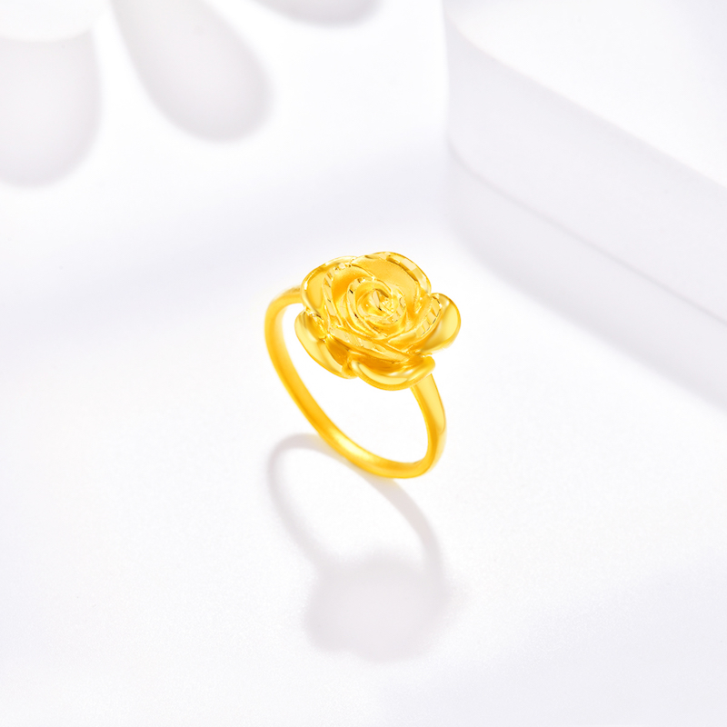新款黄金戒指足金玫瑰花指环正品妈妈简单大方手饰