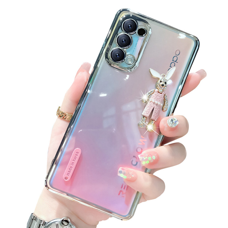 opporeno5手机壳reno5pro透明电镀保护套reno4镜头全包防摔5pro 简约