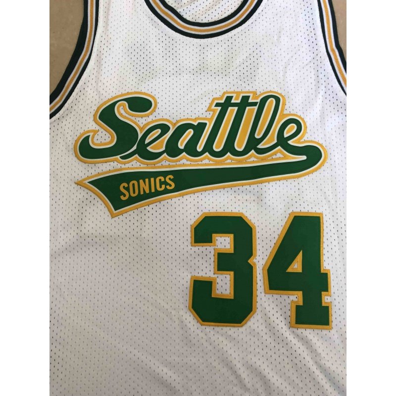 超音速34号雷阿伦白色黄色复古刺绣球衣篮球运动服篮球服