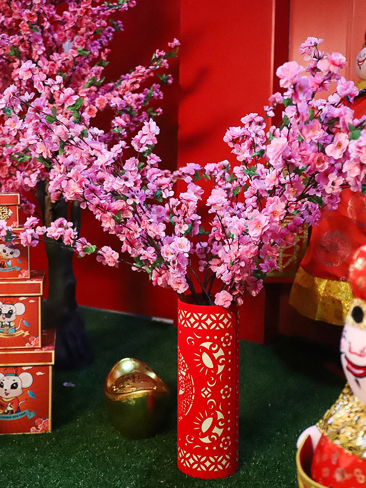 2020年鼠年年春节桃花美陈摆件客厅室内橱窗会场挂饰