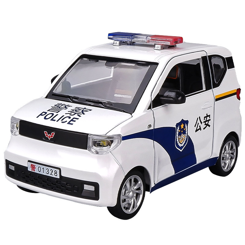 五菱宏光mini警车玩具车合金仿真汽车模型摆件儿童男孩女孩车模