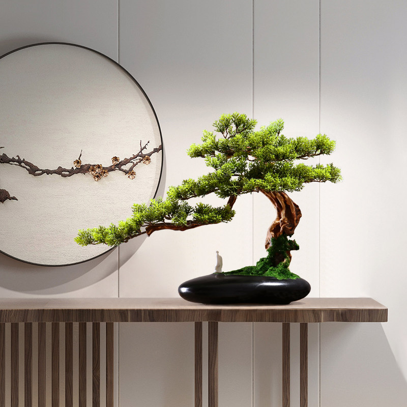 新中式玄关家居盆栽绿植空间禅意客厅摆件盆景仿真植物盆景