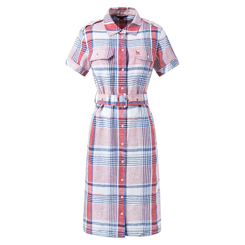 hazzys哈吉斯新款连衣裙夏格短袖收腰裙子中长潮流连衣裙