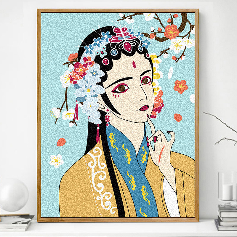 时匠红色国潮京剧纸浆数字油画diy填色装饰画手工diy