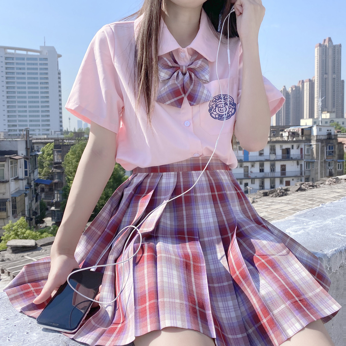 仲春二四梅子山jk制服正版原创少女格子西式短裙学生校服