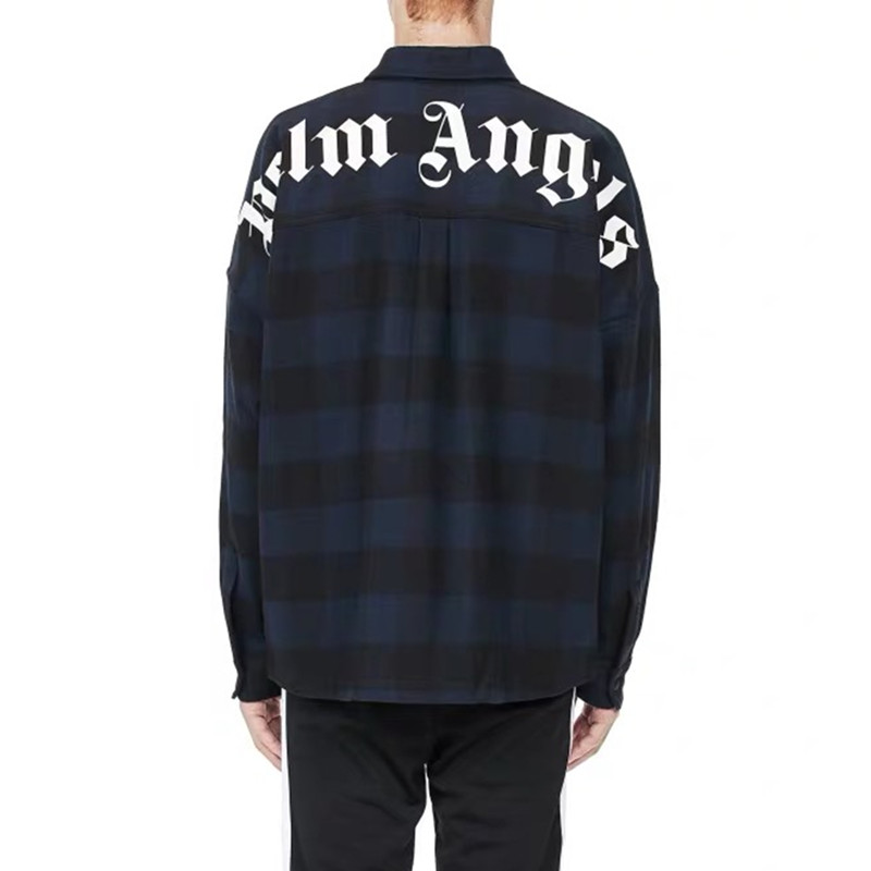 正品Palm Angels 20FW棕榈天使背后logo字母男女长袖格子衬衫外套