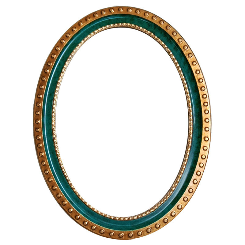 油画画框欧式圆形椭圆形绿色金色相框宽度9cm相框