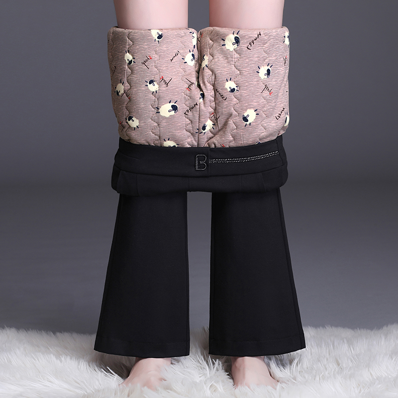 外穿棉裤女高腰2022冬季新款加绒加厚保暖蚕丝棉直筒微喇叭长裤子