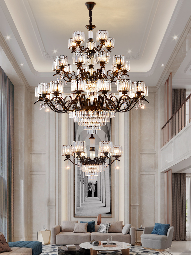 高档别墅复式楼吊灯客厅水晶楼中楼轻奢豪华挑高loft