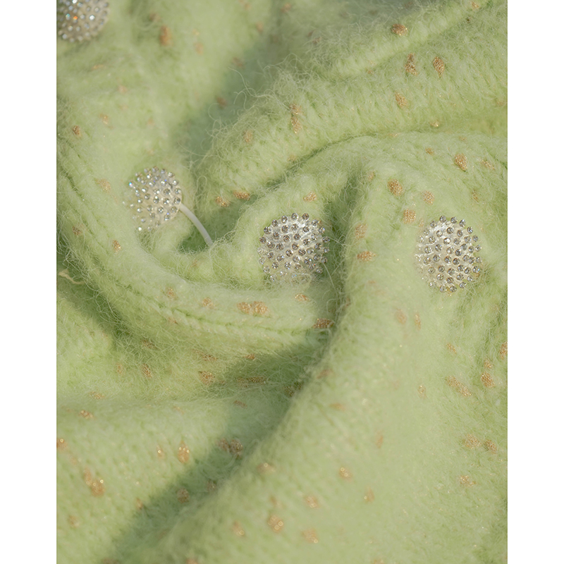 津川十一/韩系早秋上衣古着vintage毛衣开衫绿色重工软奶毛衣外套