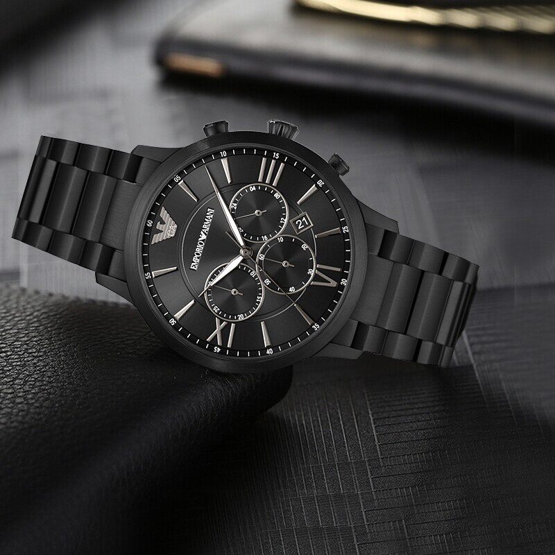 armani阿玛尼手表商务休闲时尚黑武士黑色钢带石英男表欧美腕表