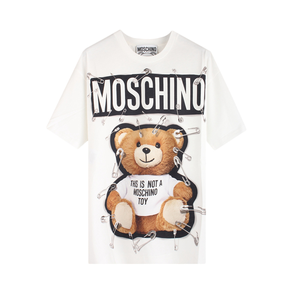 直营moschino18fw别针熊白色女士短袖t恤ea07045540女装