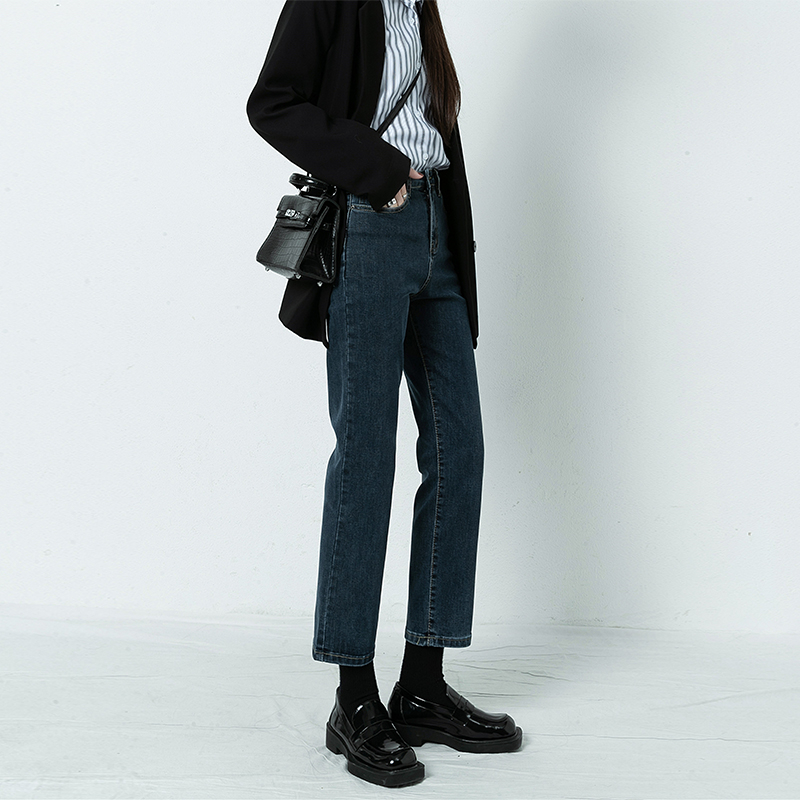 直筒牛仔裤女春装2022年新款高腰宽松大码胖mm显瘦小个子烟管裤子