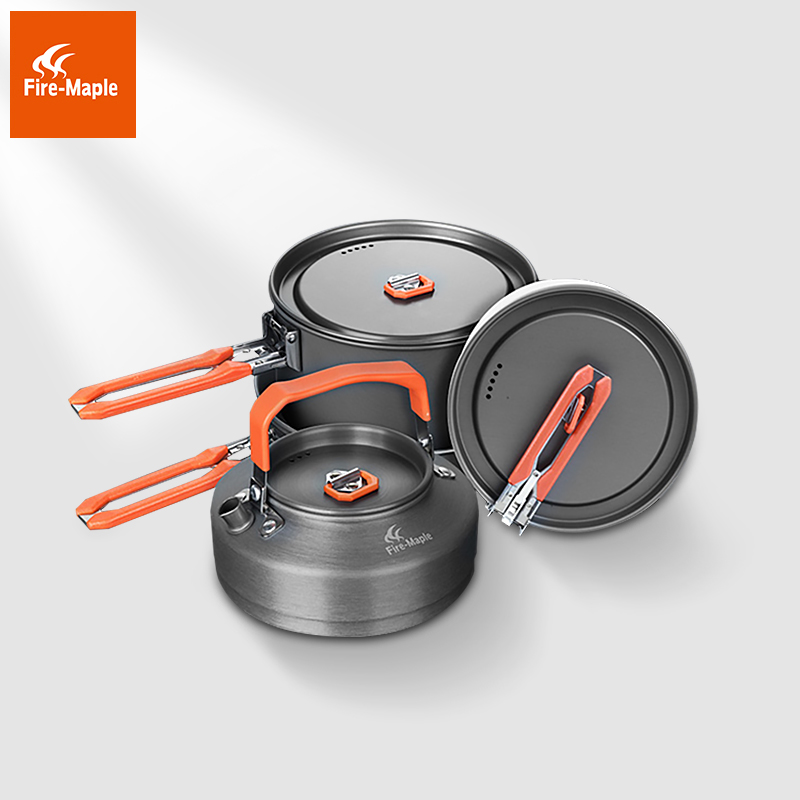 火枫户外盛宴4套锅便携露营装备折叠野外炊具带茶壶野营锅具套装