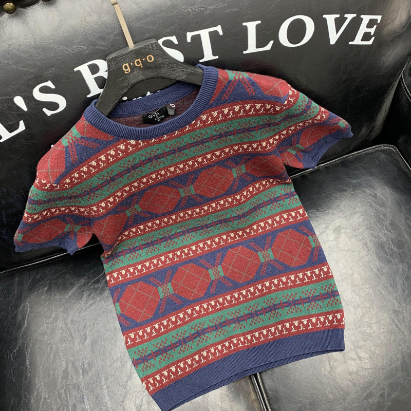 短袖毛衣男2020秋冬装新品男士修身韩版青年针织衫半袖毛衫上衣潮