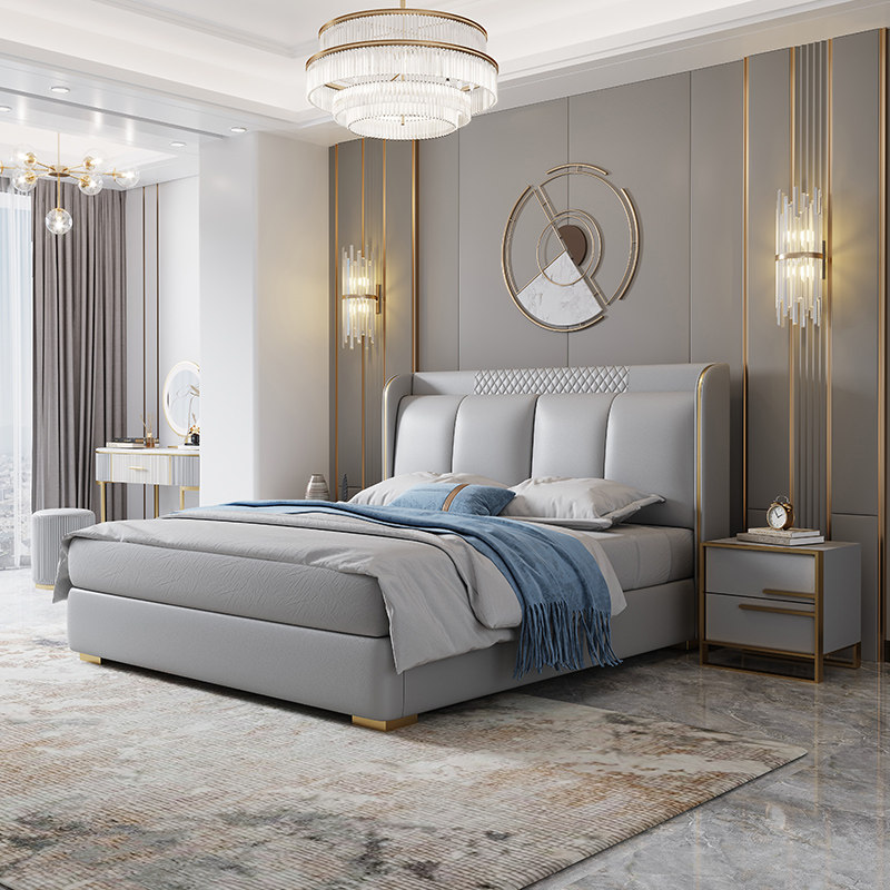 美式轻奢真皮床现代简约奢华大小户型1.8米高档双人主卧新款婚床