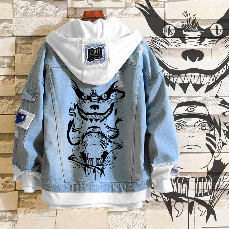 火影忍者牛仔衫外套青少年男高初中学生秋装潮流夹克褂子鸣人衣服