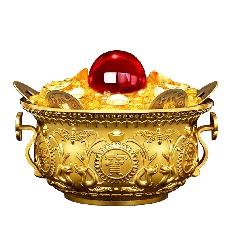 摆件纯铜聚宝盆招财聚财客厅黄铜铜盆大号工艺品摆件