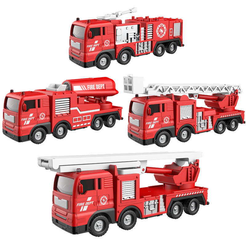 儿童合金消防车云梯玩具套装男女女孩子仿真车工惯性