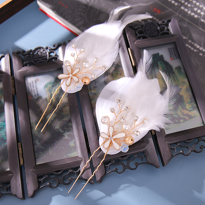 配饰汉服头饰羽毛毛发钗古装边秋冬毛绒仙气发饰