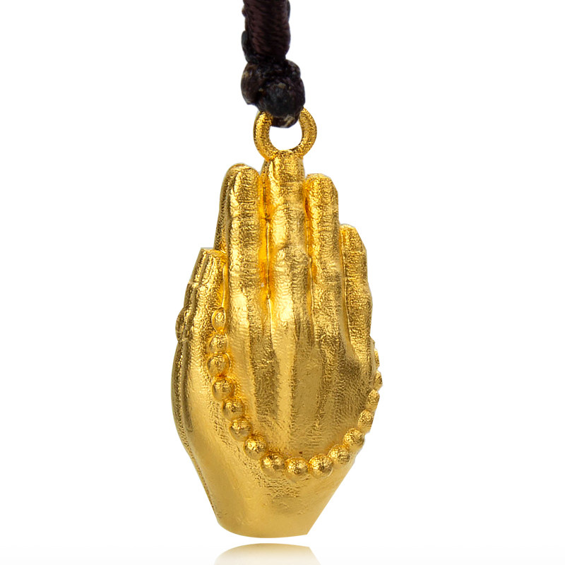 订制足金黄金纯金实心立体佛手祈祷之手吊坠颈饰