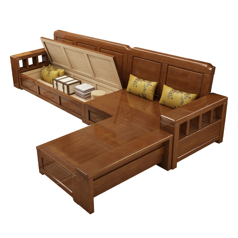 现代简约实木沙发沙发客客厅储物高箱组合新中式木质实木沙发