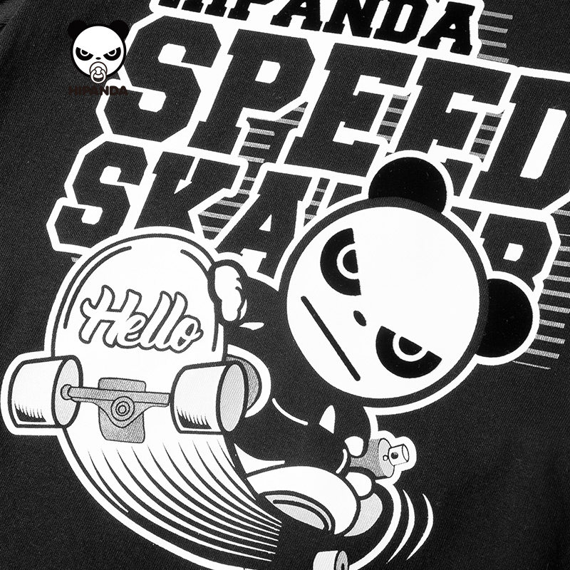 hipanda童装 你好熊猫 设计潮牌儿童字母滑板短袖t恤