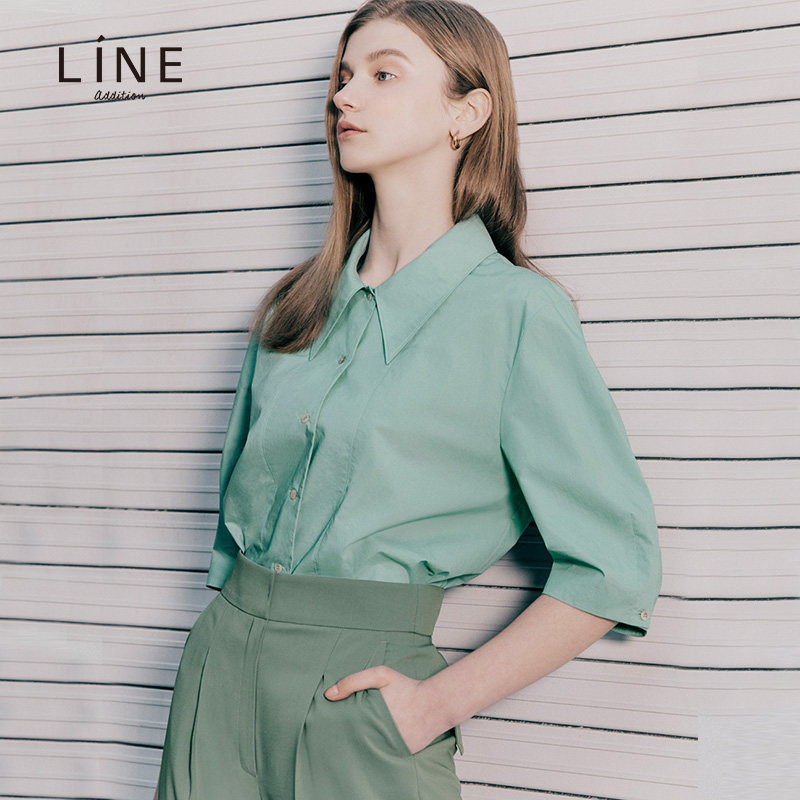 line韩国女装夏季新品职业ol简约中袖衬衫衬衫