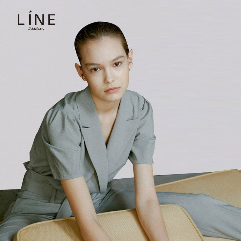 line女装韩国秋季新品收腰纯色短袖气质衬衫衬衫