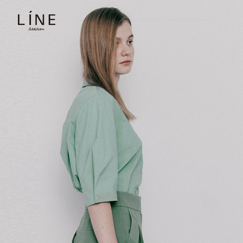line韩国女装夏季新品职业ol简约中袖衬衫衬衫