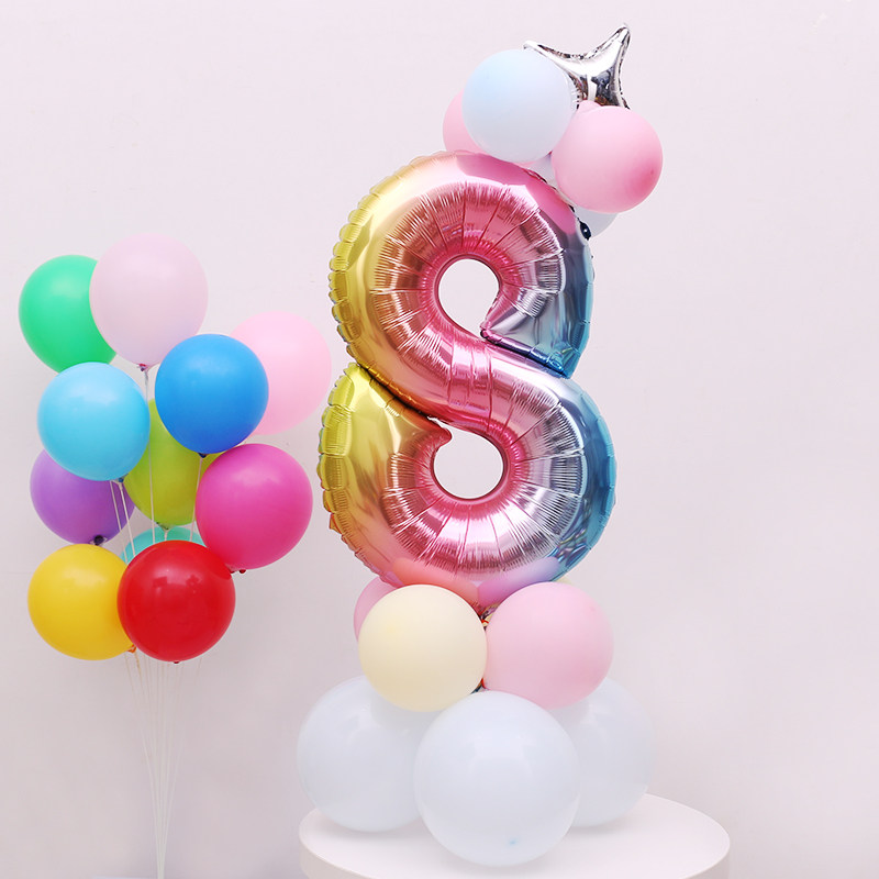 生日数字气球立柱路引彩色32寸大号宝宝儿童气球