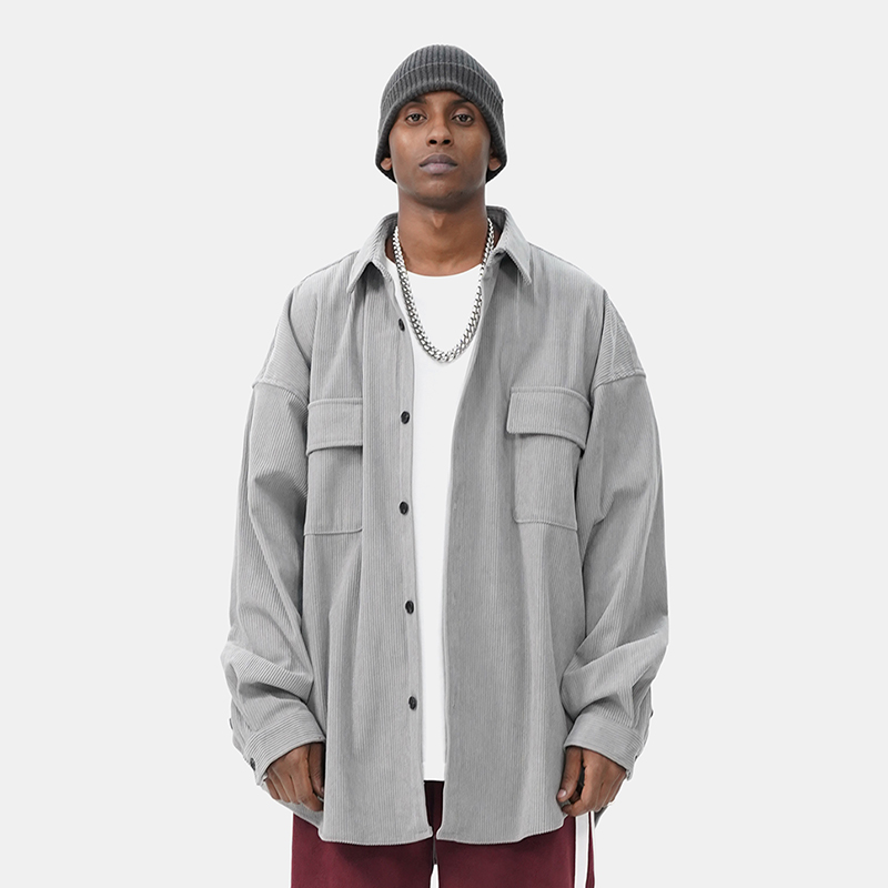 BTW翻领灯芯绒衬衫长袖宽松休闲外套男秋冬穿搭潮牌美式复古衬衣