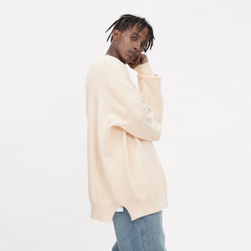 BTW打底针织衫潮男女情侣长袖侧开叉基础款线衣高街宽松毛衣内搭