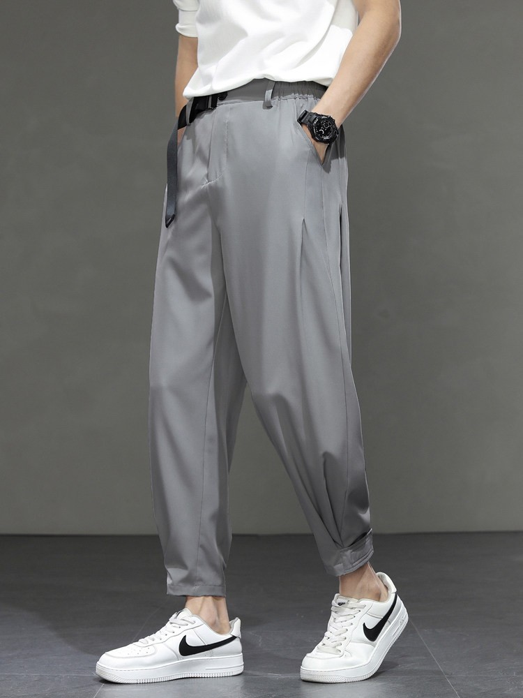 冰丝裤子男潮潮流宽松夏季薄款束休闲裤垂感弹力休闲裤