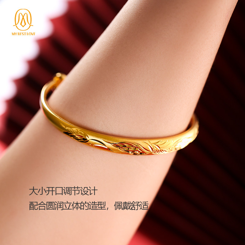 足金镯送龙凤镯子金镯子妈妈推拉凤凰纯金古法手镯