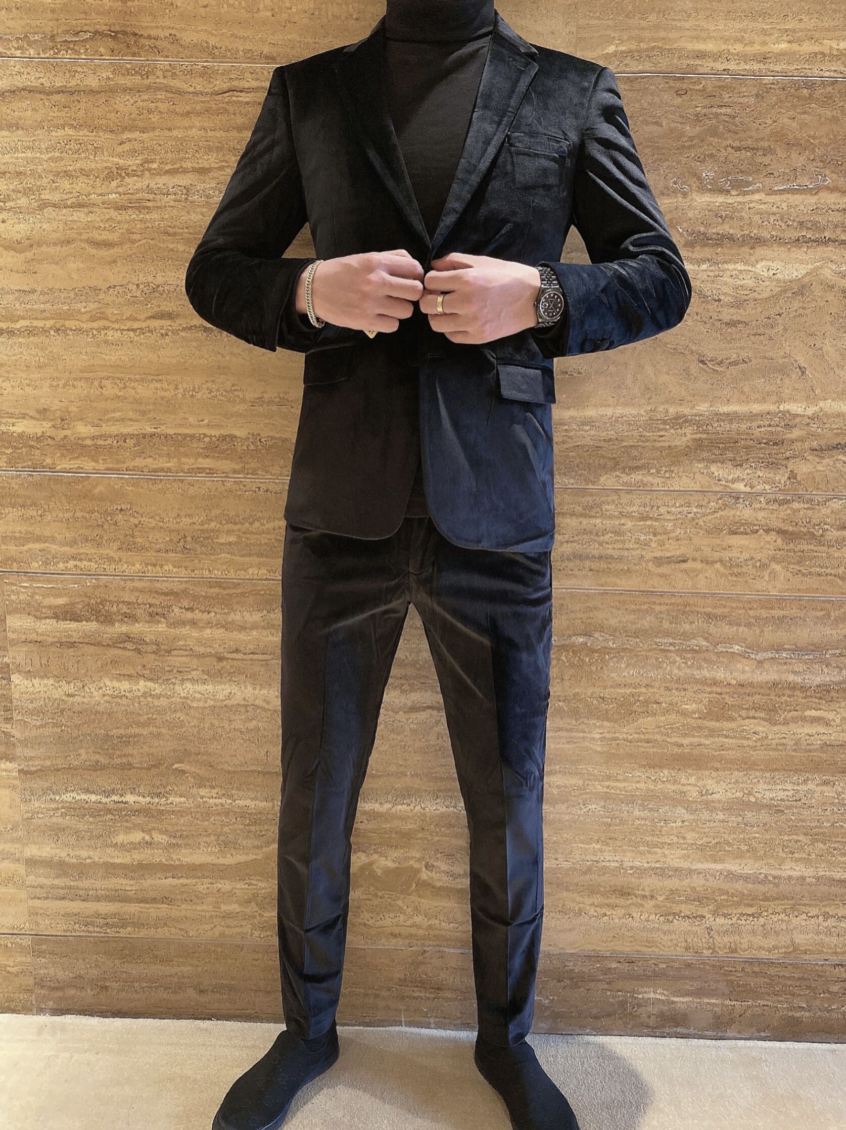 柏商英伦风高端金丝绒西服套装男士休闲网红小西西服套装