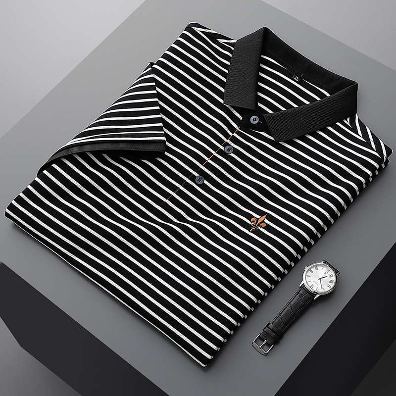 tuh 条纹polo衫男刺绣大码男装潮流翻领t恤夏季休闲短袖上衣潮