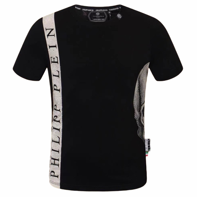 2022夏季新款德国潮牌PP骷髅头烫钻短袖t恤男士圆领修身半袖体恤T