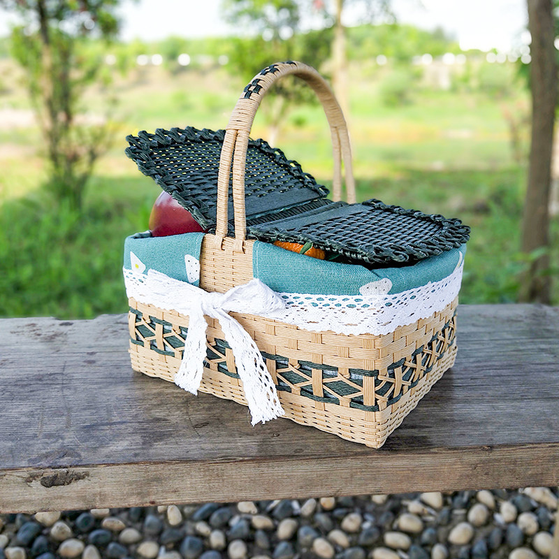 手工纸藤编织户外踏青手提购物篮纸绳吊篮水果篮子购物篮
