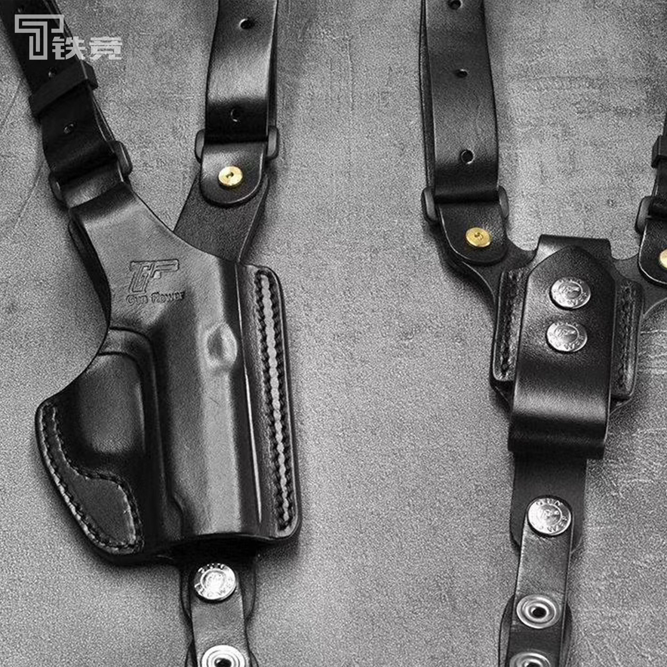 枪花隐蔽快把双肩牛皮意大利92g定制腋下枪套兵人专区