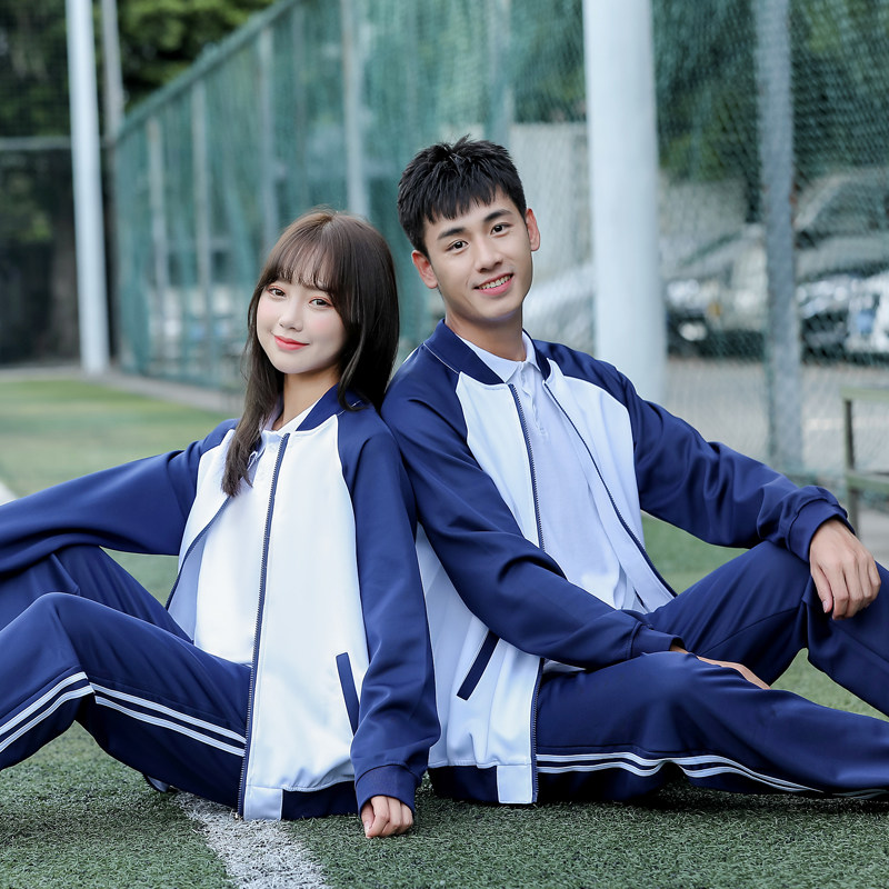 高中中学生蓝白校服套装春秋季初中班学院男女校服