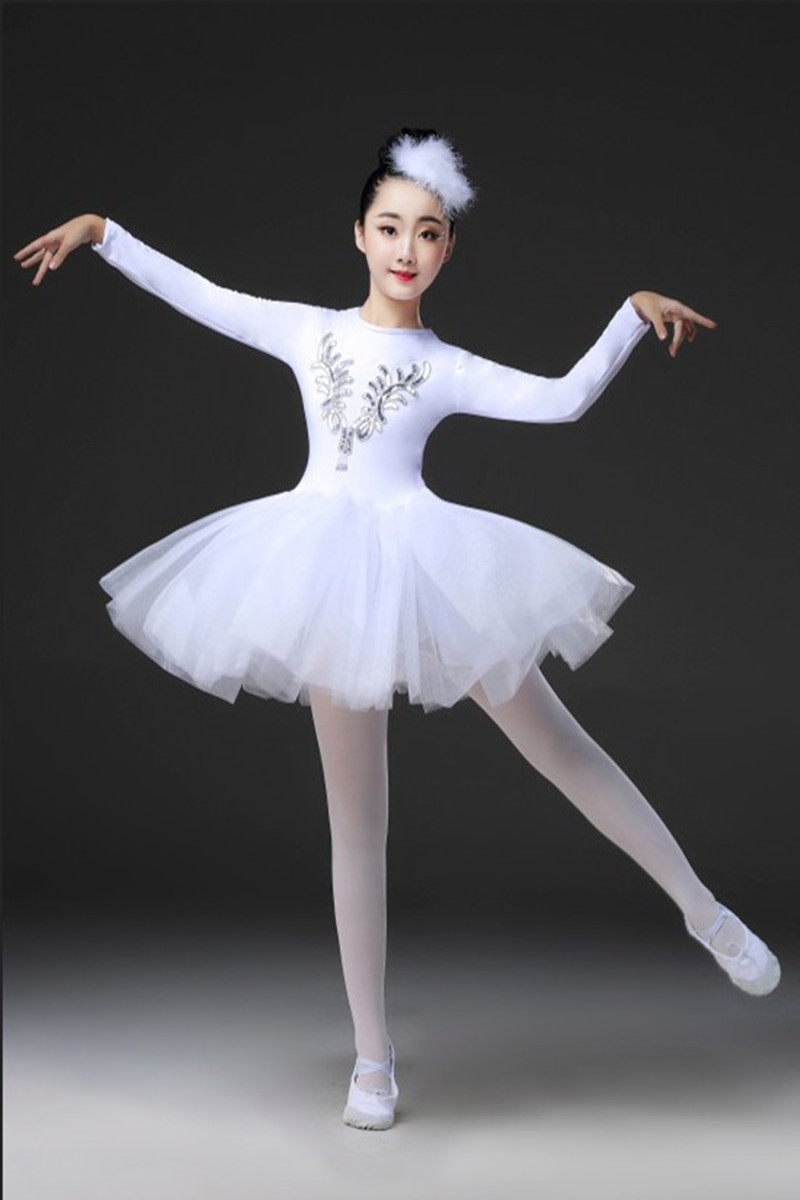 表演新款儿童长袖芭蕾舞演出服咏鹅蓬蓬纱裙小天鹅儿童演出服