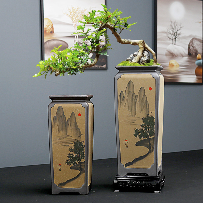 中国高款中式盆中绿植大号室内盆景花盆国风花盆