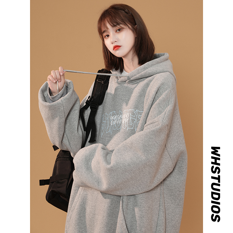 卫衣oversize小众加绒慵懒风秋冬加厚ins潮春秋古着感连帽外套女