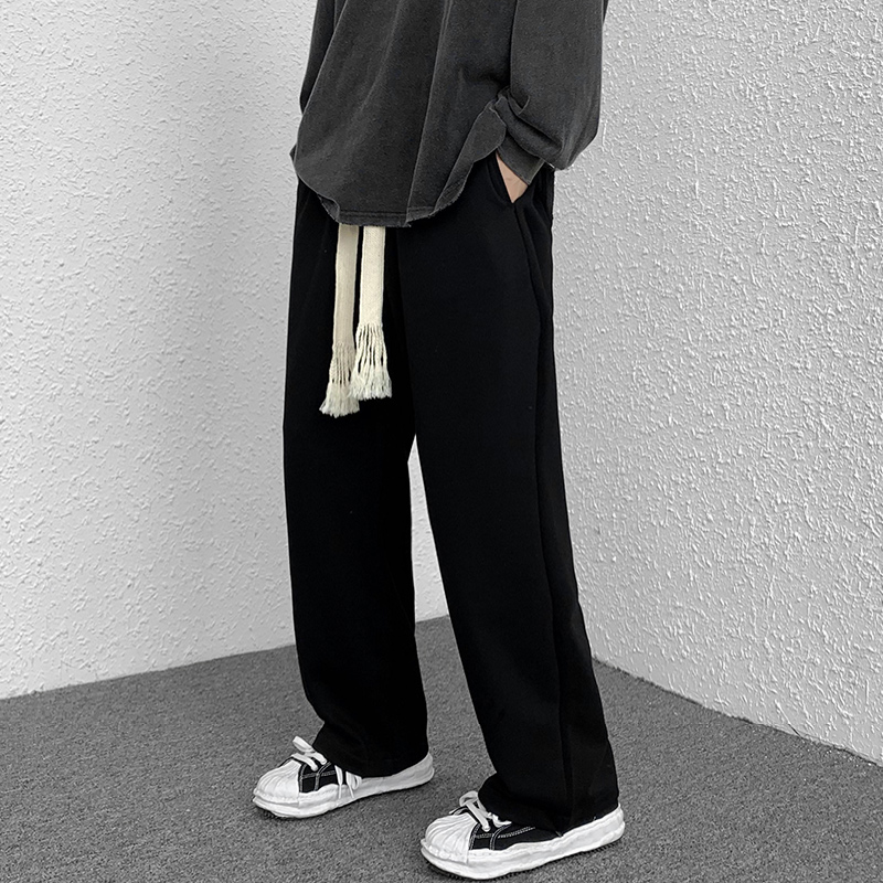 春季手工编织抽绳卫裤男宽松直筒ins高街大码阔腿裤潮流休闲裤子
