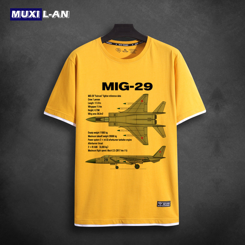 战斗机米格展示示图多用途印花纯棉男女女青年军事t恤