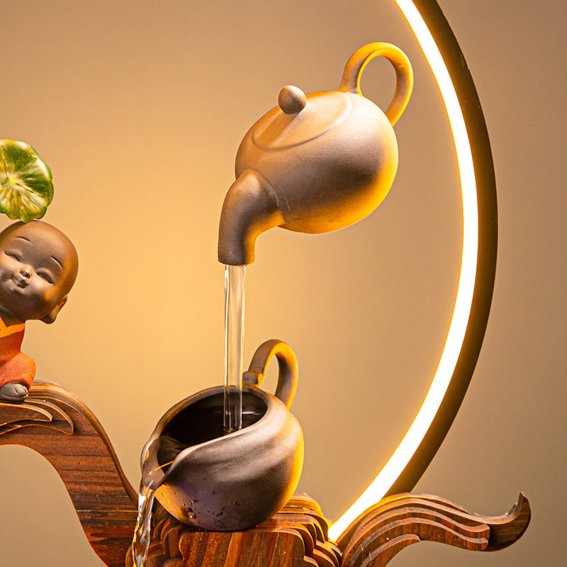 新中式禅意小和小和尚尚家居招财流水摆件水循环客厅摆件