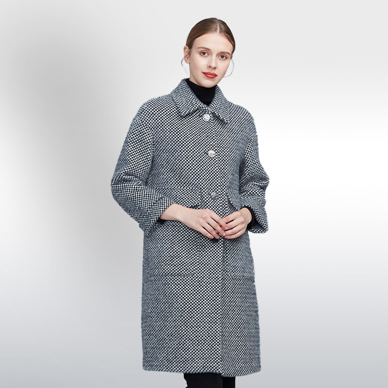 捺瑞思苏丽绒大衣外套黑白中长2019流行时尚气质毛呢外套