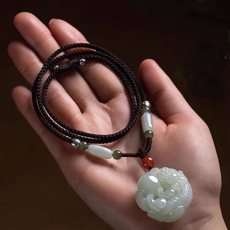 开光天然白玉貔貅吊坠男女女款毛衣链玉玉石项坠